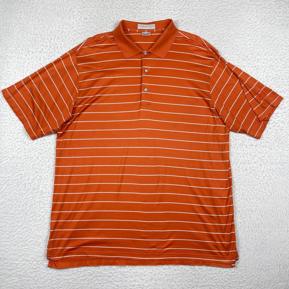 Martin Polo Shirt Mens XL Orange Striped Pima Cotton Golf Golfcore Preppy
